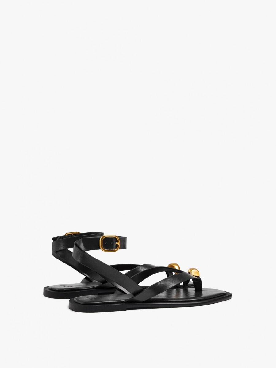 Sandalias De Piel Thong Tira Al Tobillo negro