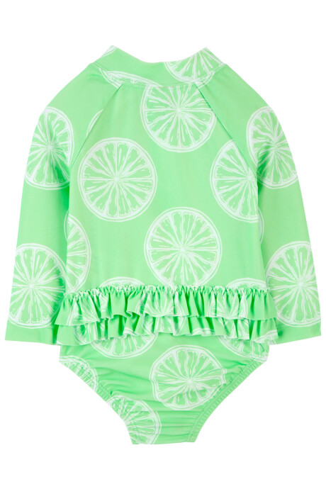 Malla de baño una pieza manga larga con protección UPF 50+ diseño limas. Talles 3-24M Sin color