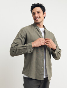 011954 CAMISA HARRINGTON LABEL LINO Oliva