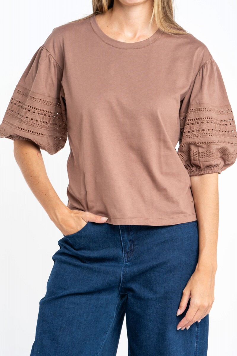 Remera Algodón Combinada - Mocha 