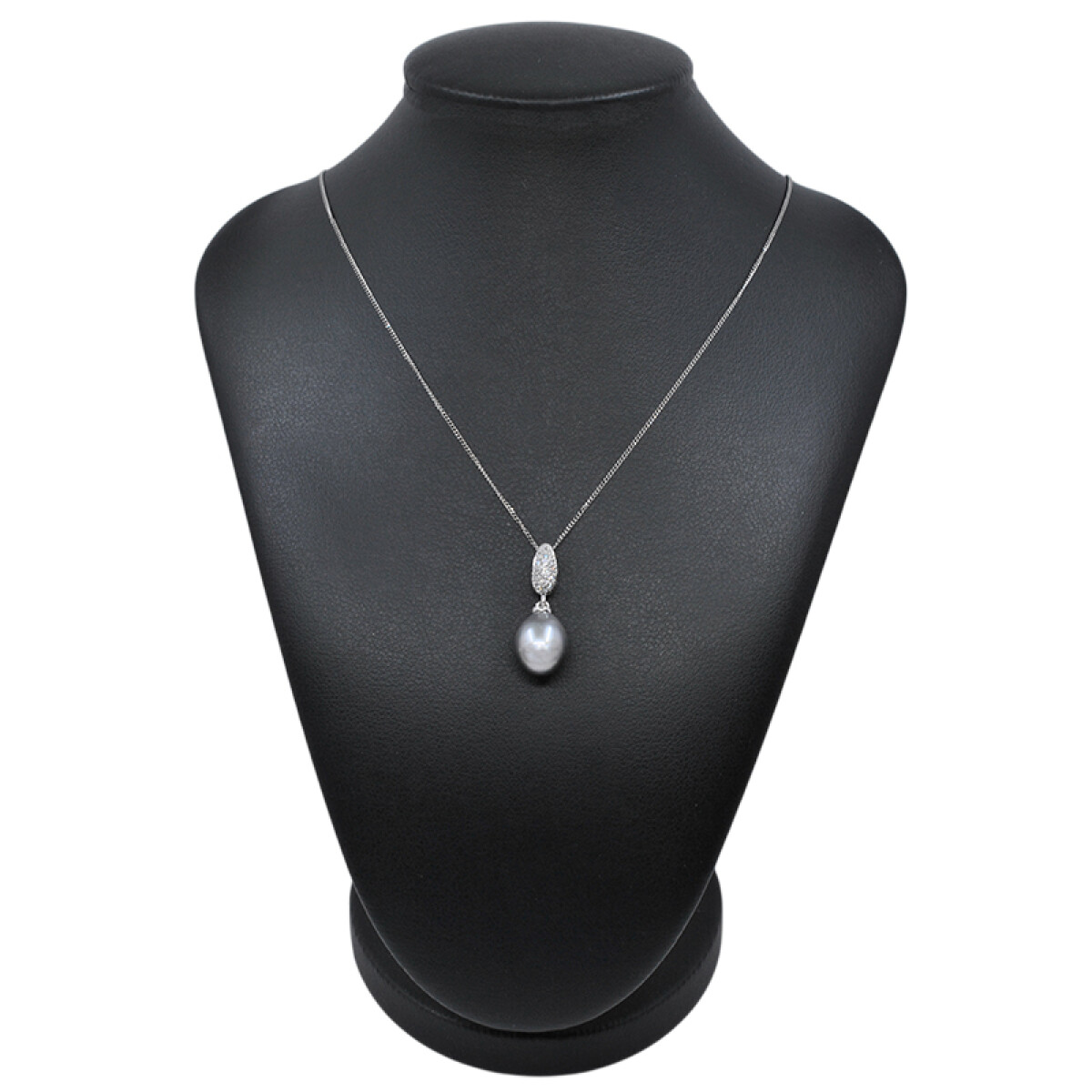 Colgante en oro 18k blanco con perla gris y brillantes 