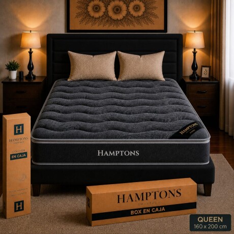 Sommier Queen Colchon Hamptons Hybrid Silver Negro