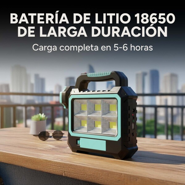 Linterna Led Farol Reflector Recargable Solar Usb + Lampara Color Celeste