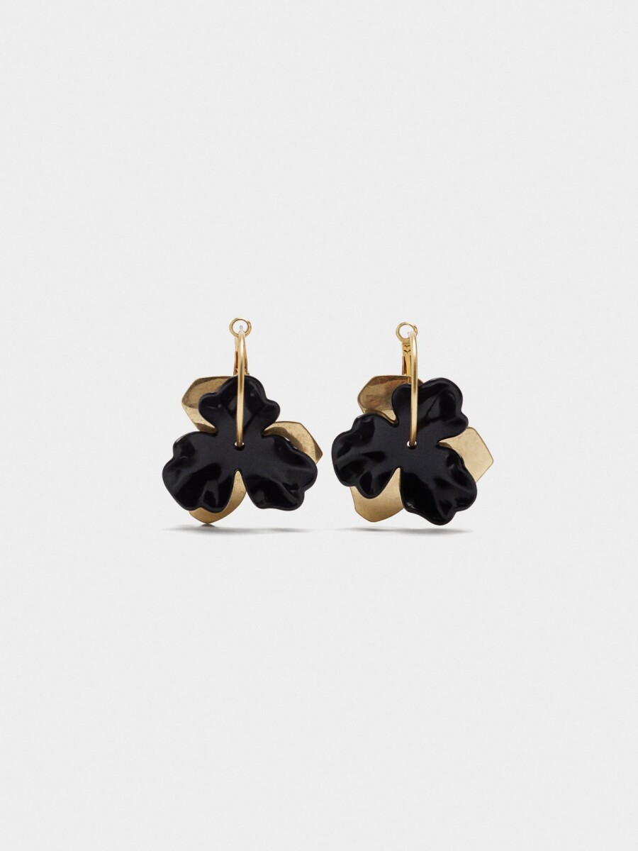 Aros Con Flor De Resina negro