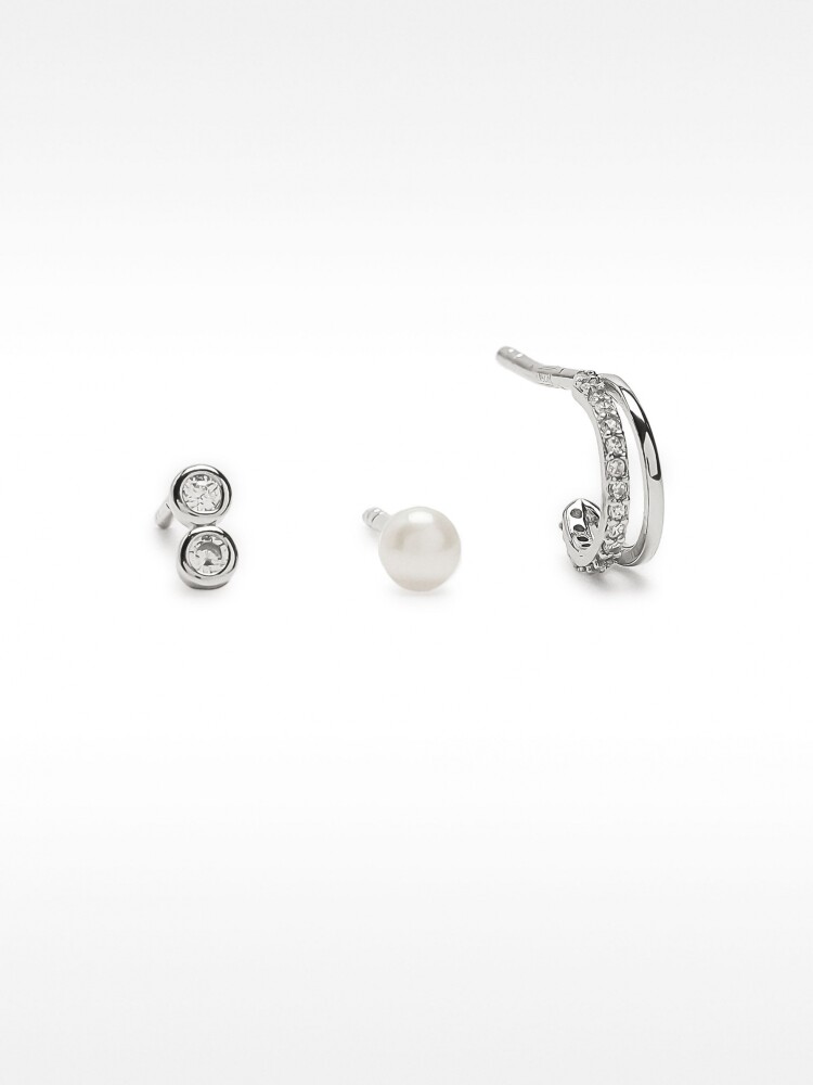 Set De Pendientes Com Perlas De Agua Dulce - Plata De Ley 925 plateado