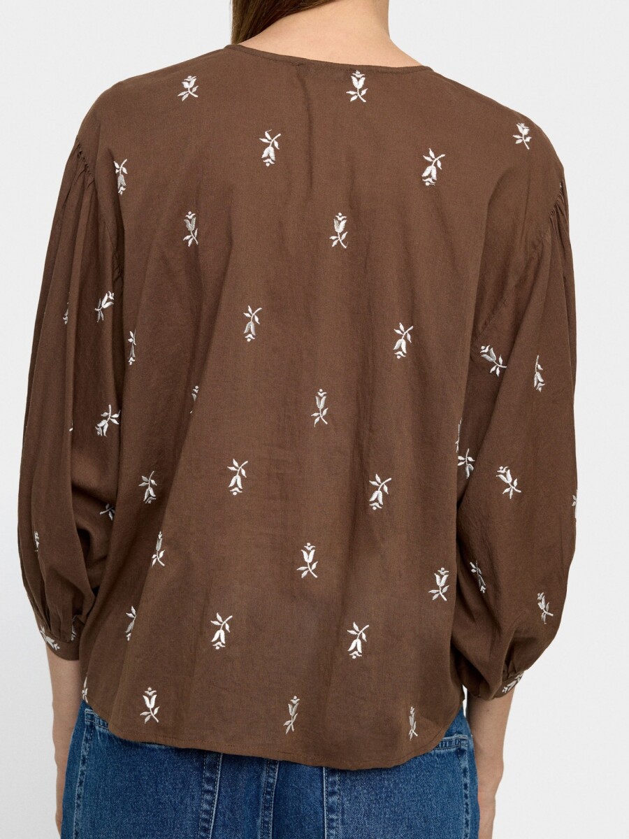 Camisa 100% Algodón Con Bordados marron