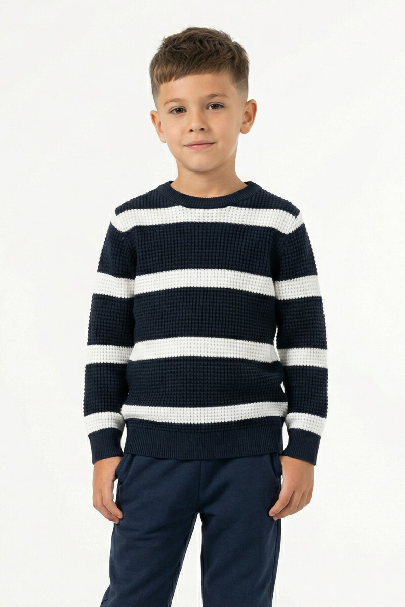 Sweater cuello redondo AZUL Y BLANCO