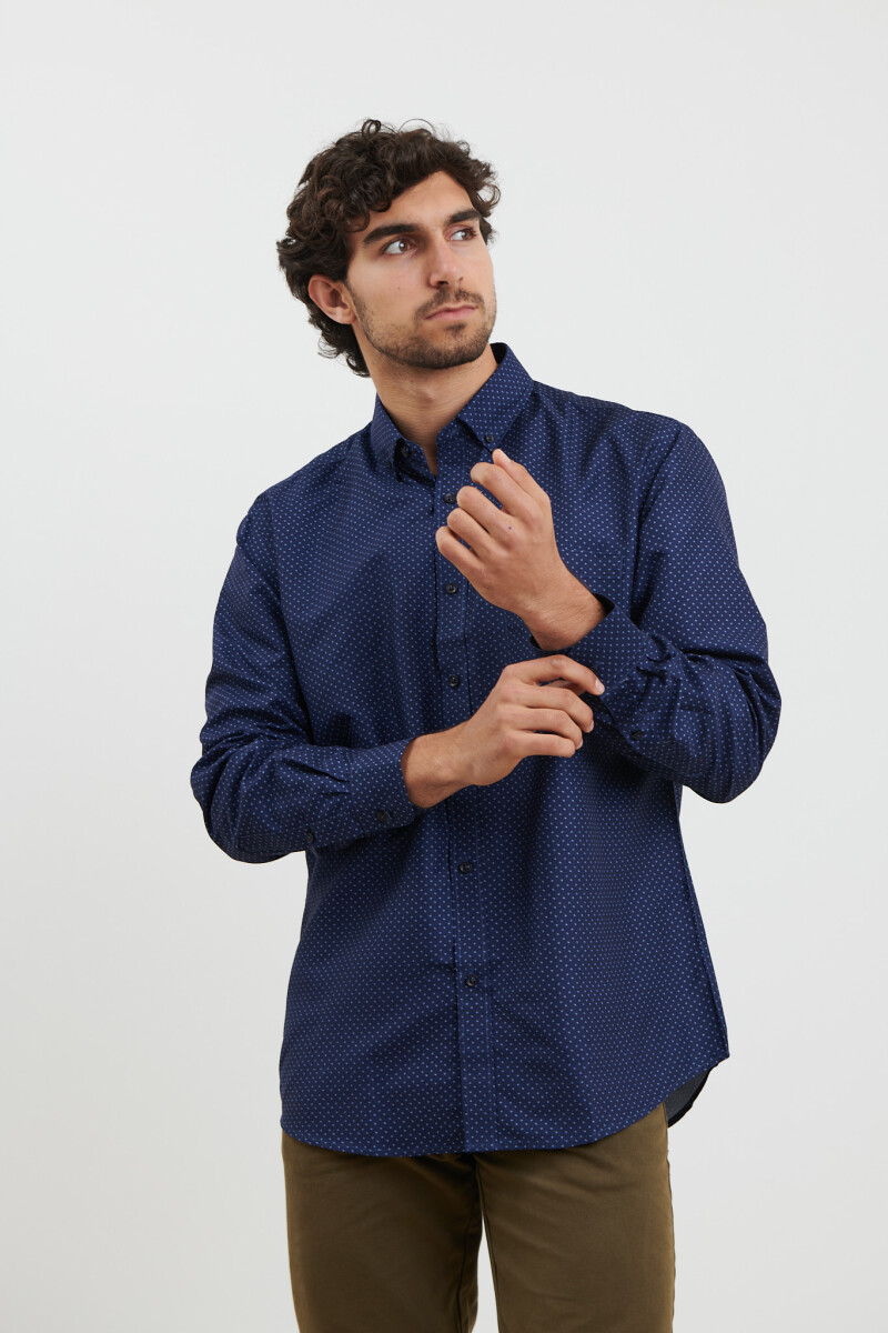 CAMISA HARRINGTON LABEL - Azul Oscuro/azul Piedra Melange 