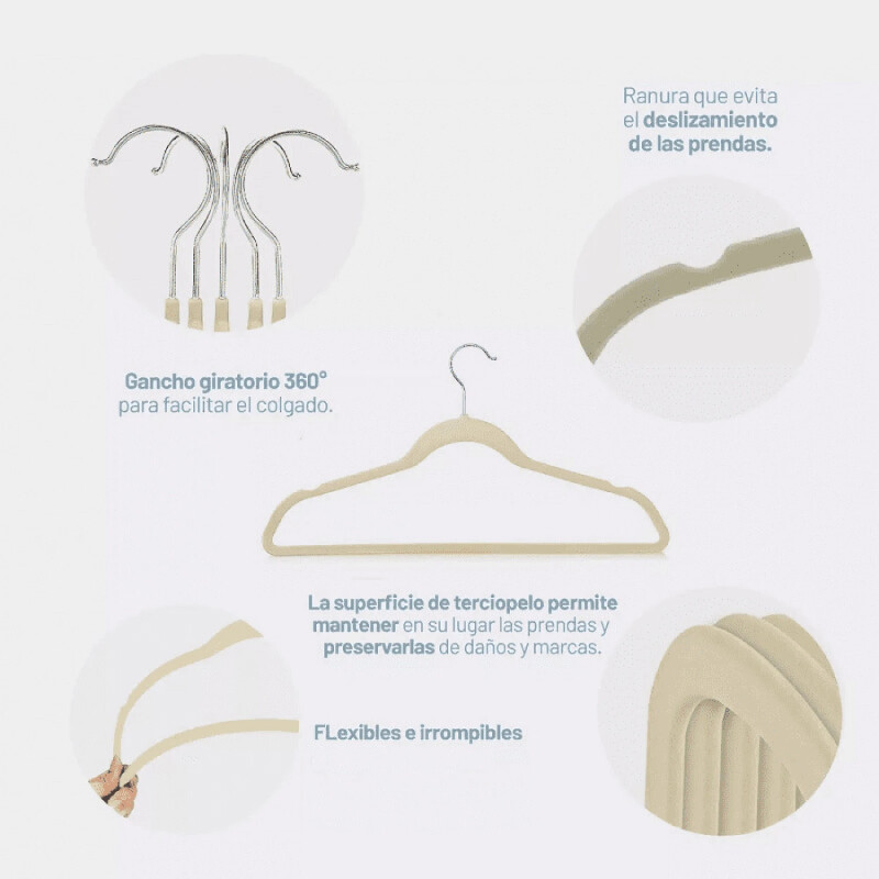 Percha de terciopelo antideslizante crema
