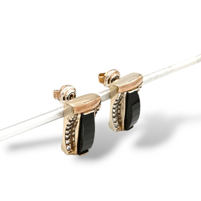 Caravanas Vintage-Plata y oro-Onix-CA5076 conpiedra