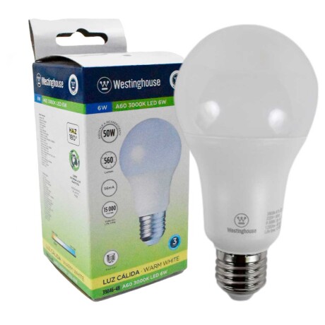 LAMPARA LED WESTINGHOUSE 6 W E27 A60 CALIDA NON-DIMMABLE 560LM 39046-48 LAMPARA LED WESTINGHOUSE 6 W E27 A60 CALIDA NON-DIMMABLE 560LM 39046-48