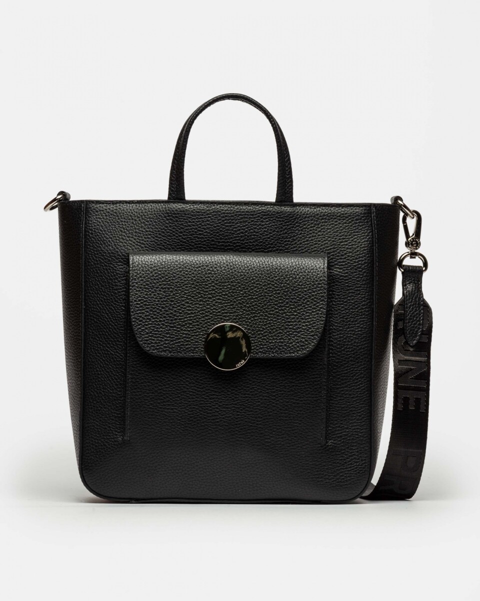 Shopper The Circle En Cuero Graneado - Negro 
