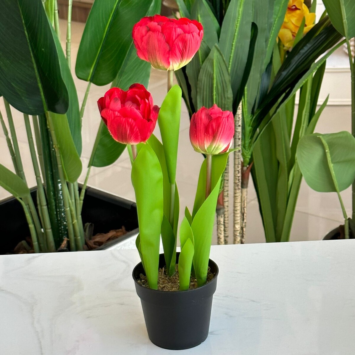 Planta Flores Artificial Maceta Plástico Alto 34cm 