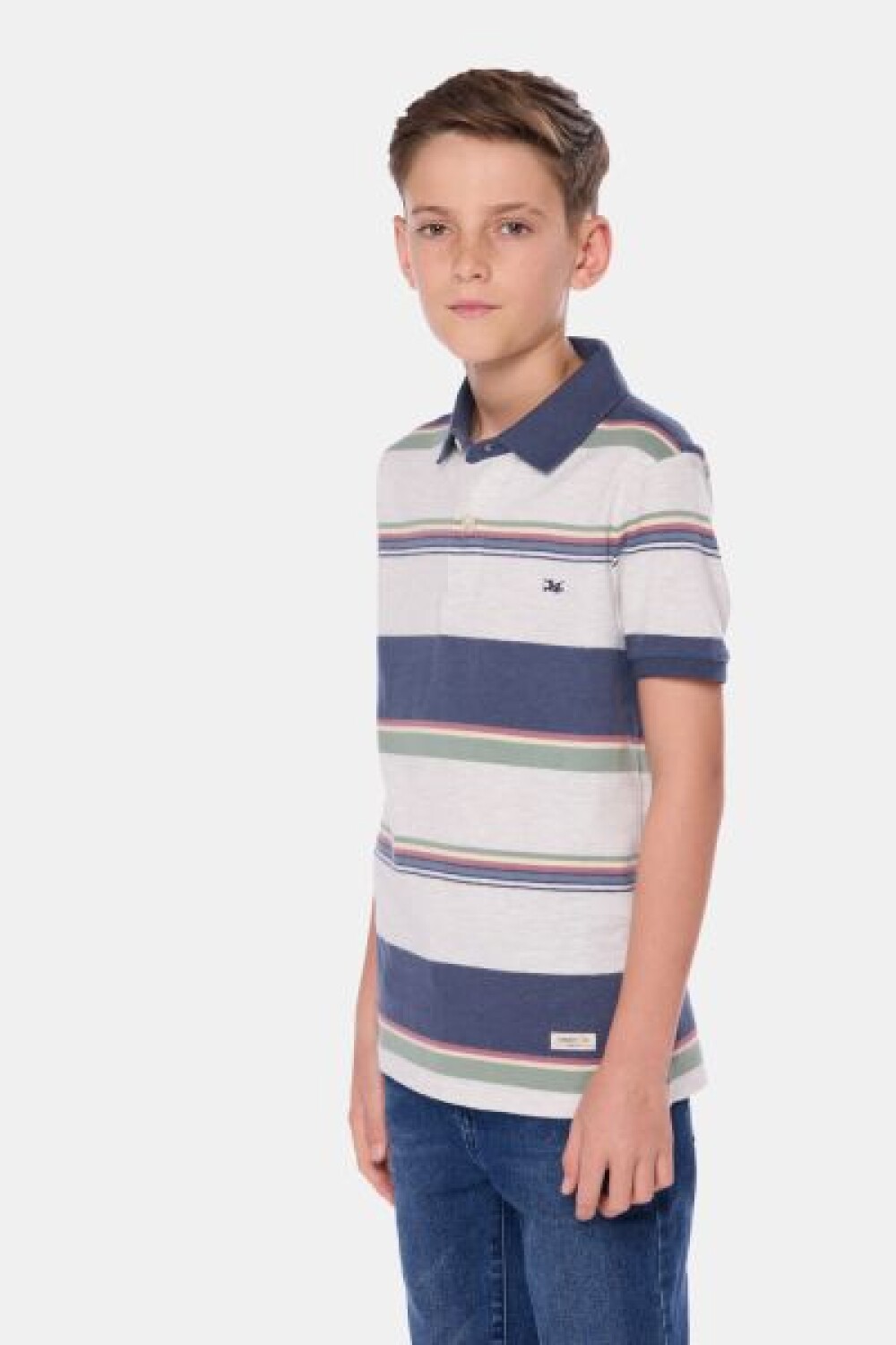 REMERA POLO RAYADA DE ALGODÓN Gris