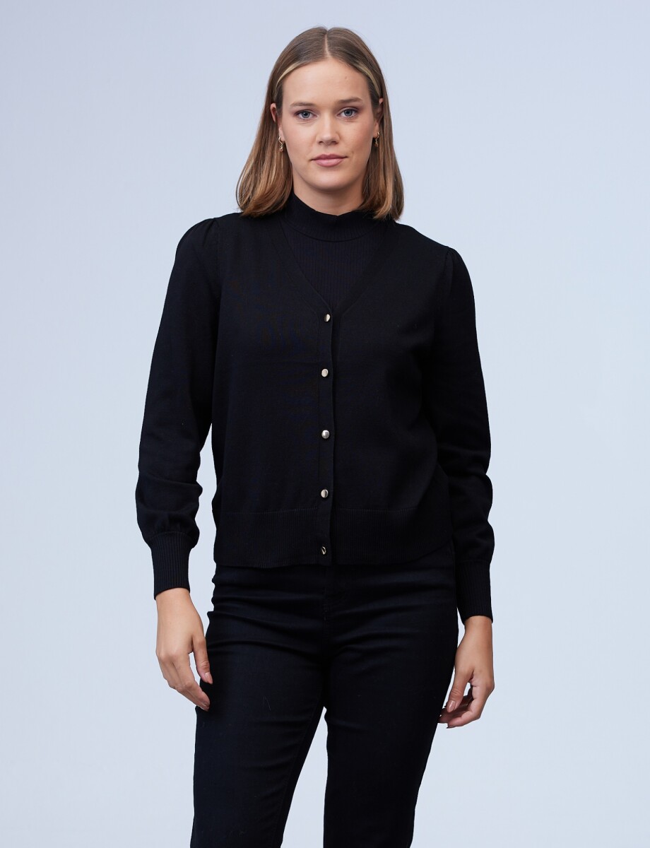 Cardigan Basico Boton Metal - Negro 