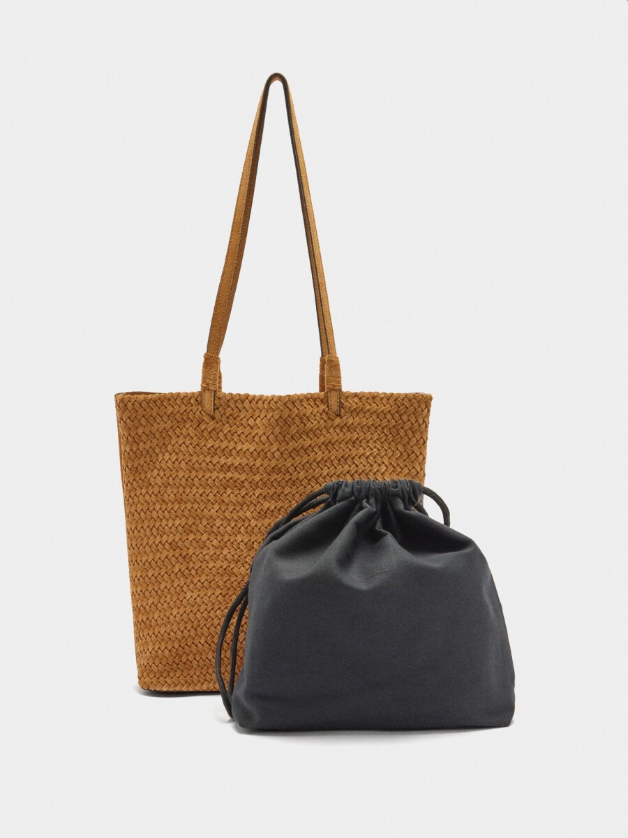 Bolso Shopper De Piel Trenzada camel