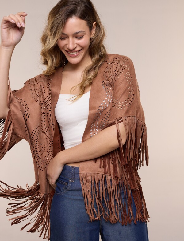 Chaqueta Suede Con Calados Y Flecos TOSTADO