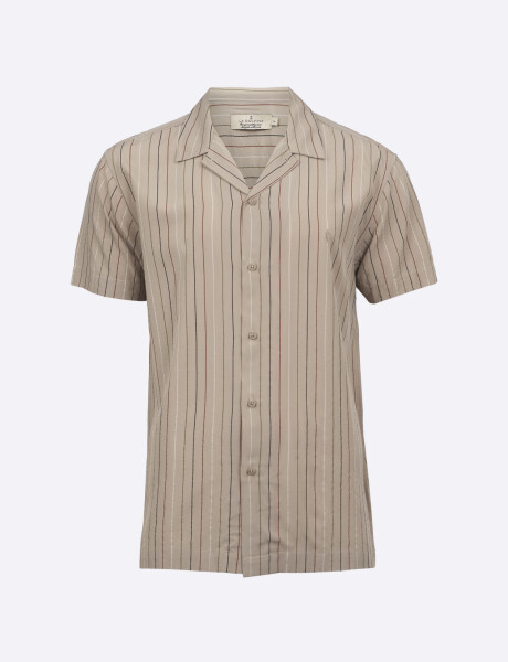 Camisa m/c rayada beige