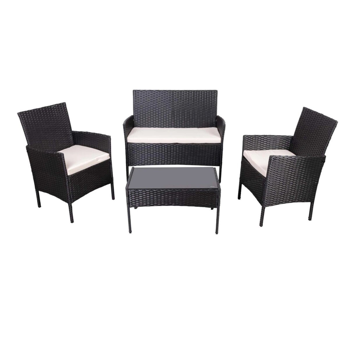 SET LIVING EXTERIOR RATTAN SINTETICO Y ACERO NEGRO 