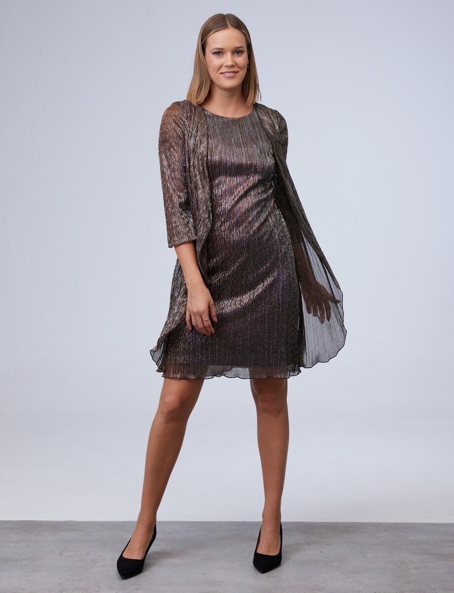 Vestido Lurex Plisado - Negro/dorado 