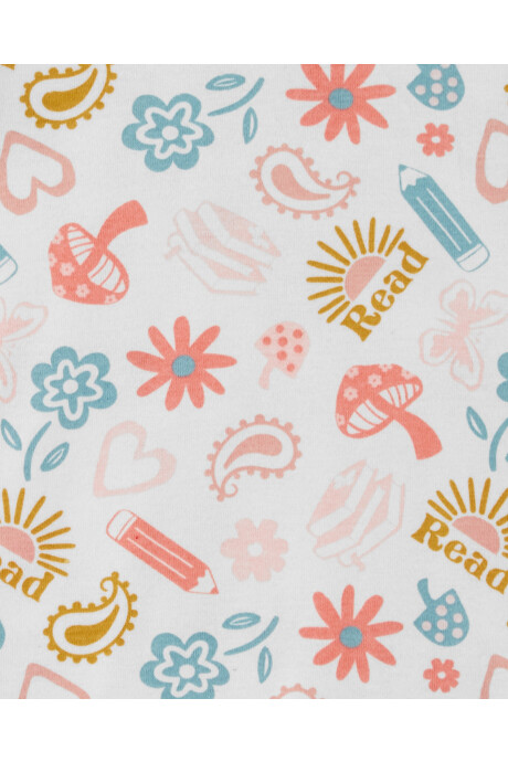 Pijama cuatro piezas de algodón, dos remeras y dos pantalones, diseños vacaciones Sin color
