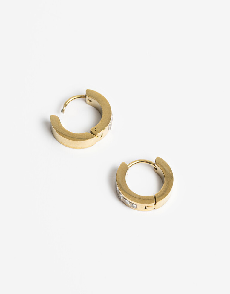 Aros Argollas Strass Argollas Acero Con Cubic - Dorado