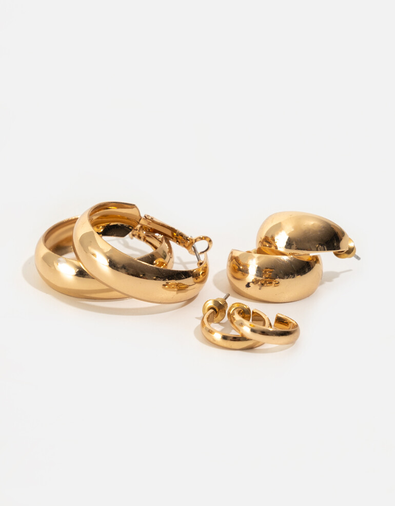 Aros Argollas Set Re Isa Set De Argollas De Metal Reciclado - Dorado