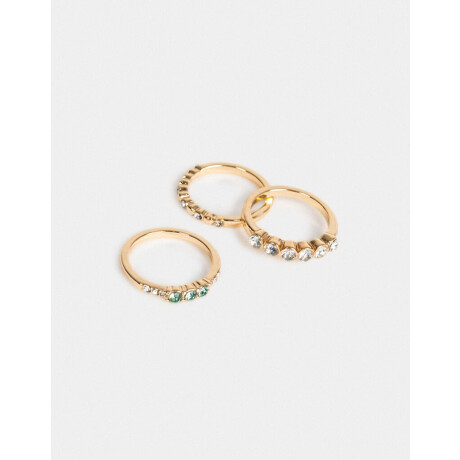 Set De Anillos Con Strass Dorado