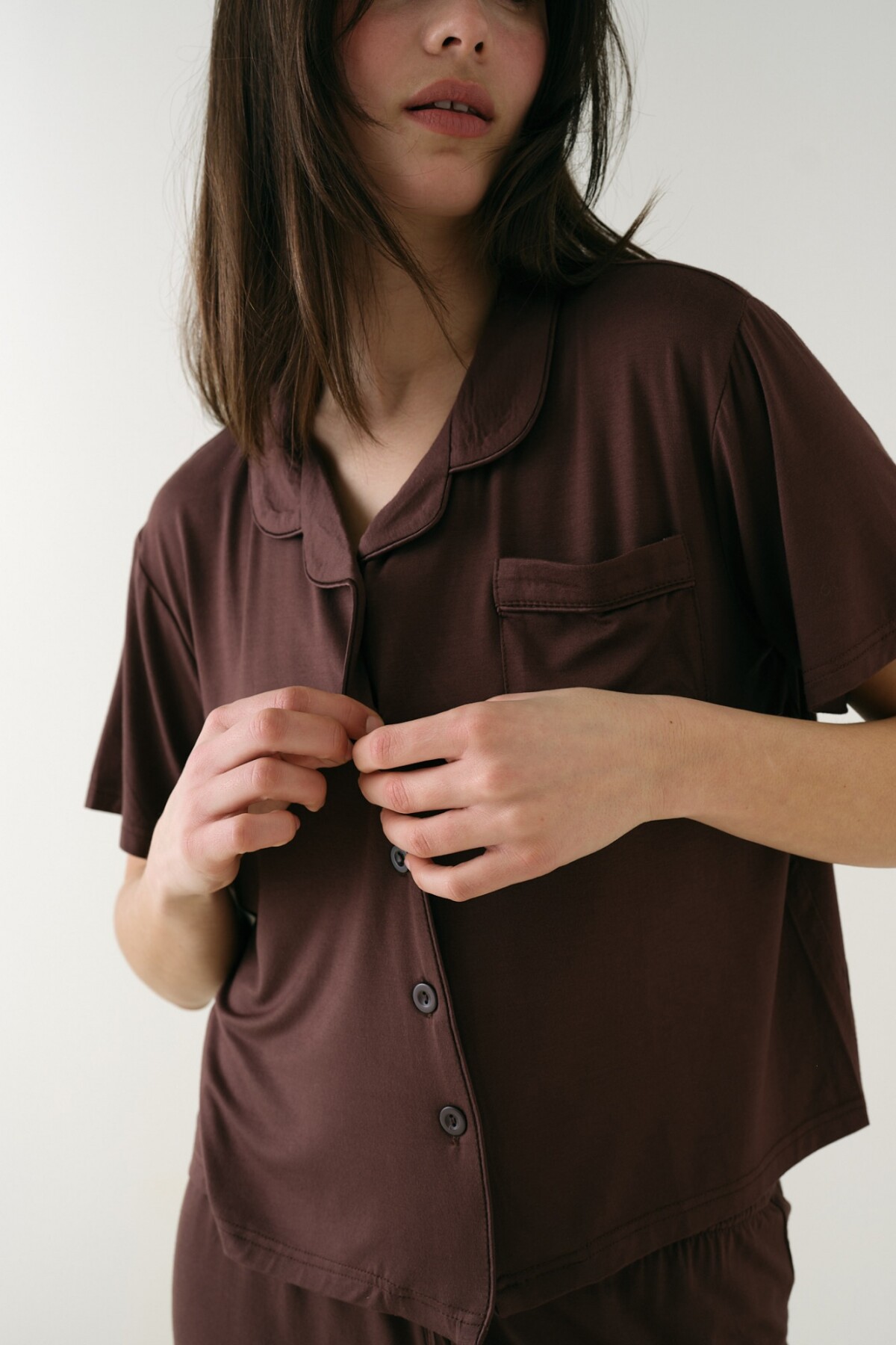 Camisa Manga Corta Viscosa Marron