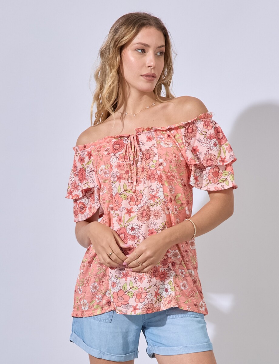 Blusa Flowers - Coral/multi 