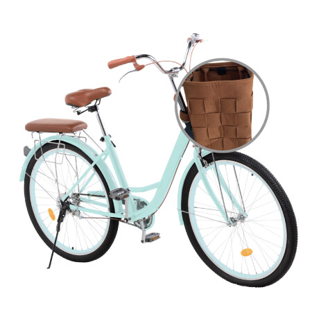 Bicicleta Urbana Neon Vinta Rodado 26 Cuadro De Acero Con Canasto Vintage Verde