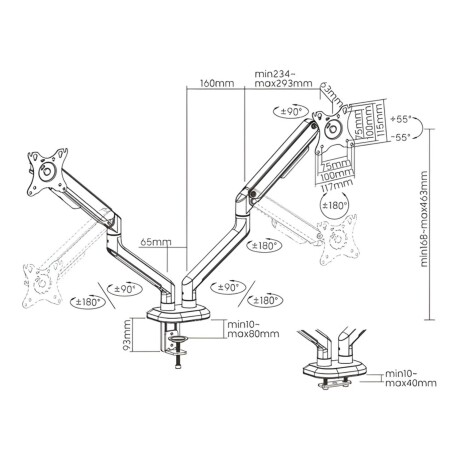 Soporte gamer para 2 monitores con brazo ajustable y agarre de escritorio Brateck LDT63-C024G de 17" a 32" Naranja/Negro