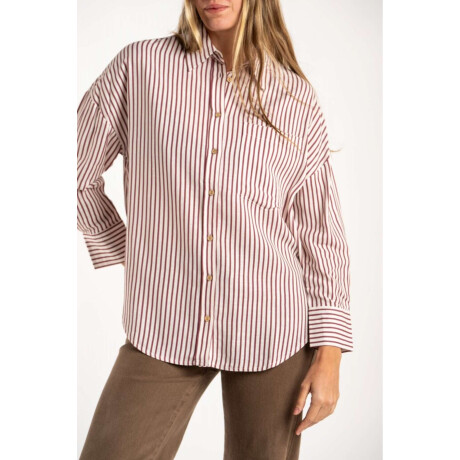 Camisa Rayada Con Lino Burdeos