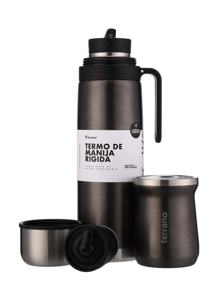 Termo Manija Rigida + Mate Acero inox. Negro Metalizado