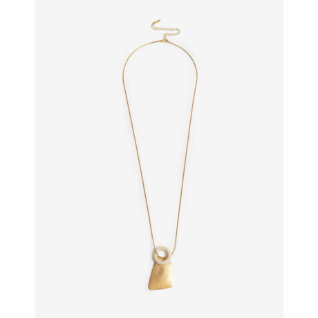 Collar Largo Metal Y Piedra Dorado Oro Cepillado Mate