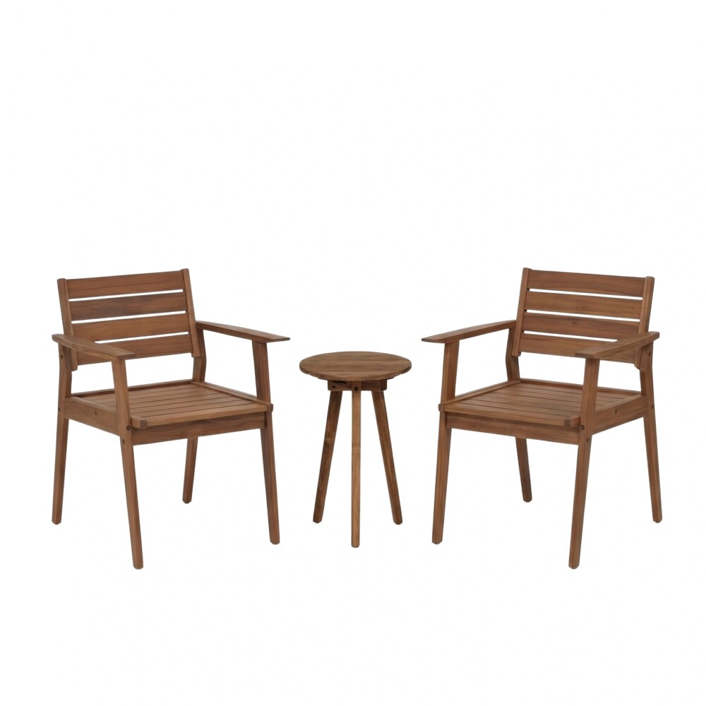 Set de Silla de Patio con Apoyabrazos en Teca Mesa Auxiliar Set de Silla de Patio con Apoyabrazos en Teca Mesa Auxiliar
