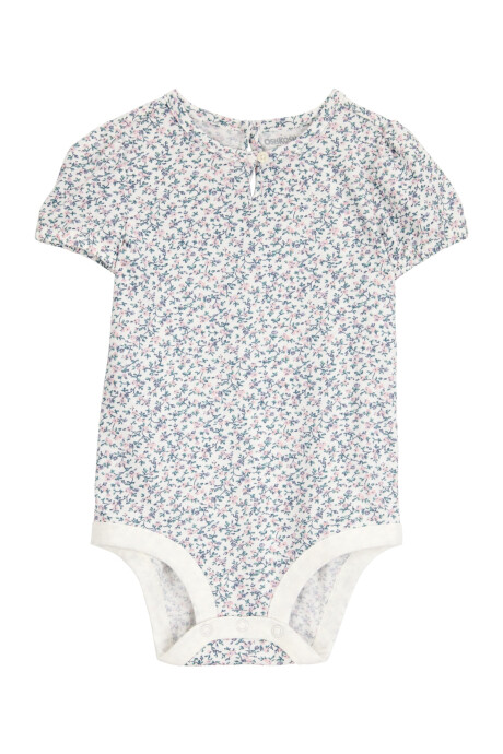 Body de algodón, mangas globo, diseño floral Sin color