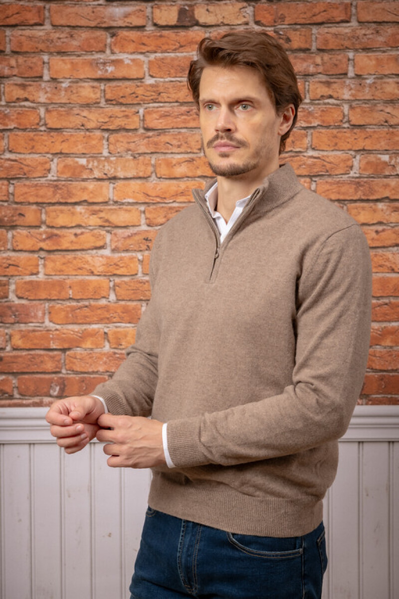 Sweater Half Zipper Cashmere - Dark Camel 
