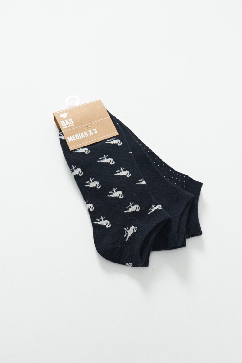 Pack x3 medias soquete Estampado Flamencos Azul