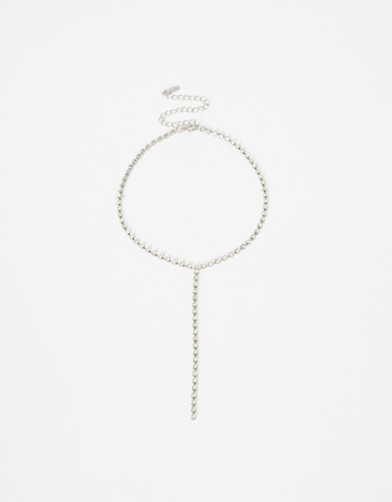 Collares Largos Strass Collar Largo De Strass. - Plateado Rodio