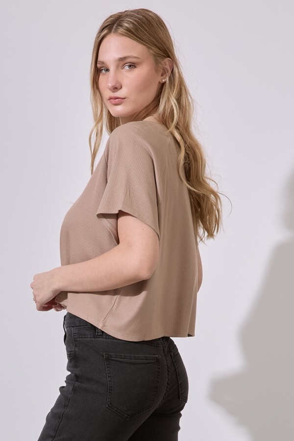 Remera Crop Rib KHAKI