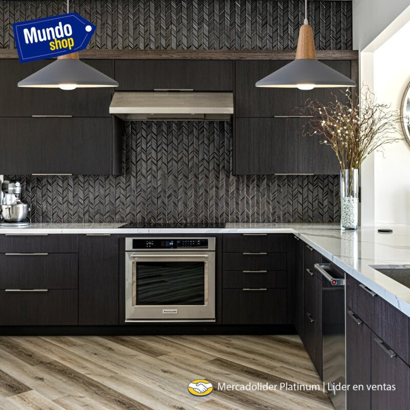 Lampara Colgante Metal Nordica Plato Deco Simil Madera Led Gris