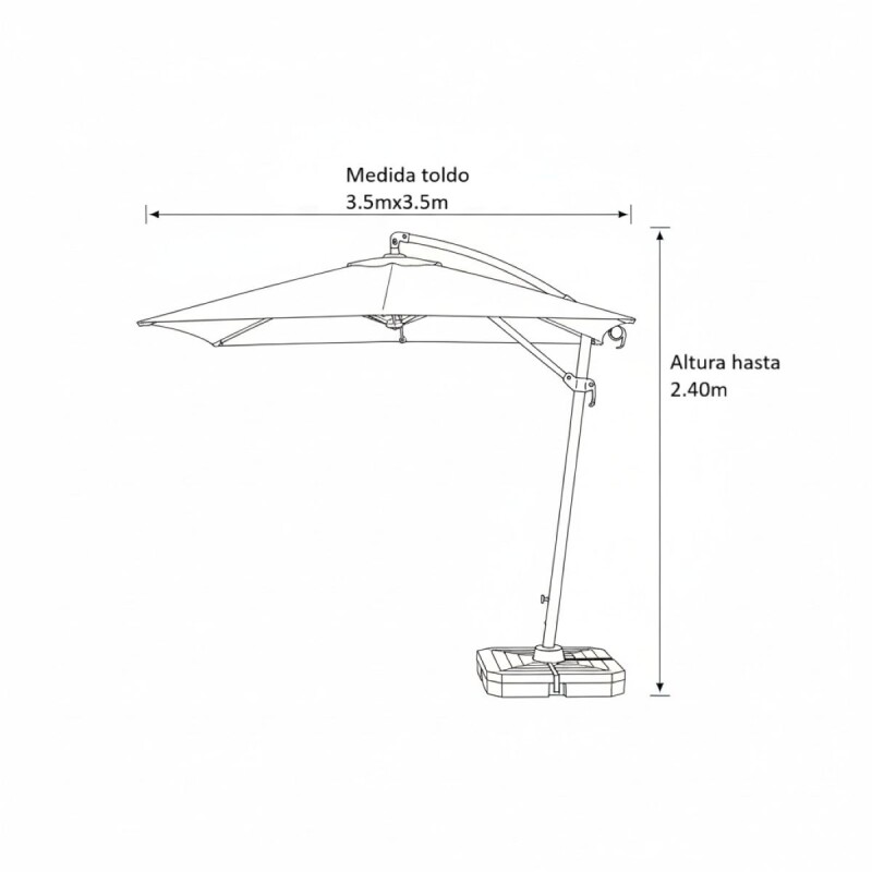 SOMBRILLA GRIS C/LUZ SOLAR P/JARDIN DOBLE BASE 3M Unica