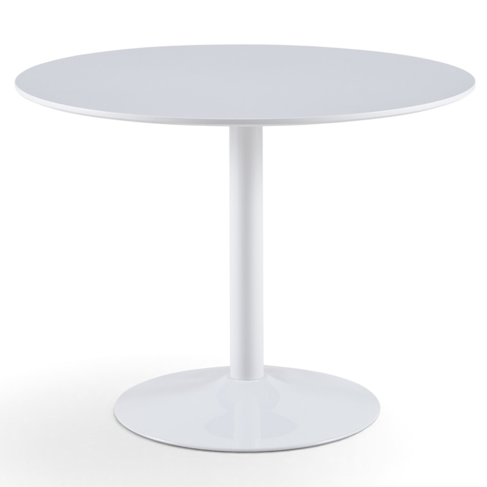 JUEGO DE COMEDOR MESA REDONDA BLANCA CON BASE CENTRAL CIRCULAR + 4 SILLAS TAPIZADAS SILLAS GRIS