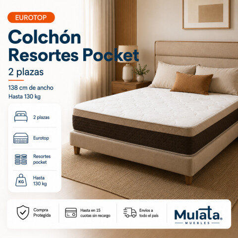 Colchón 2 Plazas Pocket Eurotop con Pillow Colchón 2 Plazas Pocket Eurotop con Pillow