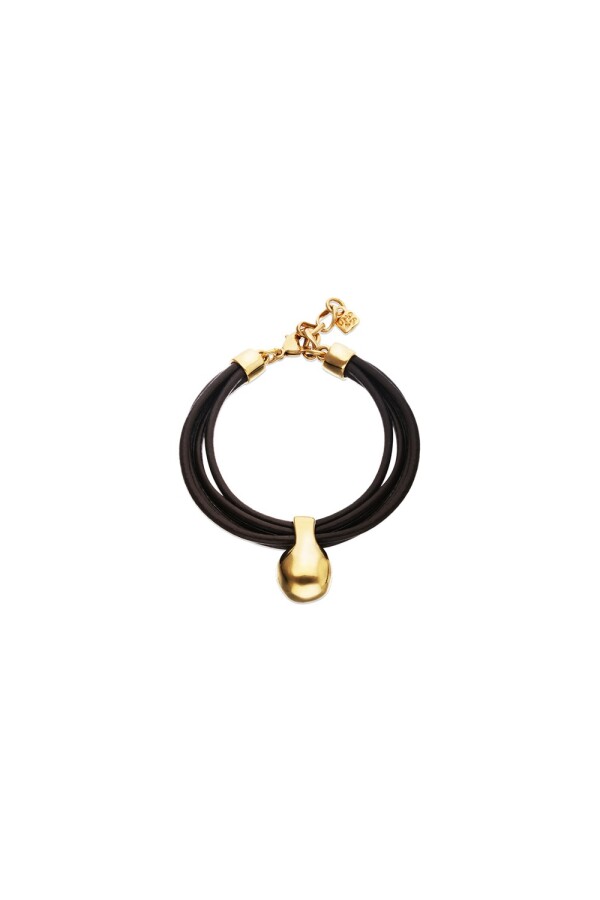 PULSERA DE CUERO CON BOLA DE ALEACIÓN DE METALES BAÑADA EN ORO 18K Pulsera