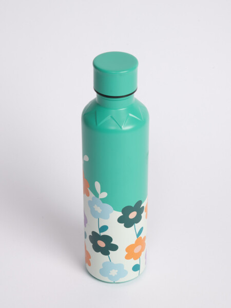 Botella de acero estampa Flores Verde