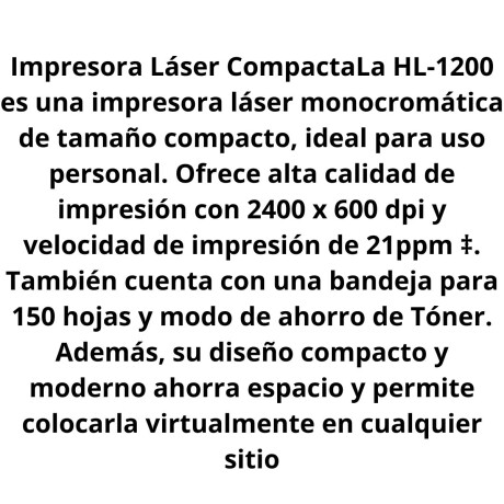 Impresora Brother Laser Hl1200 Monocroma V01