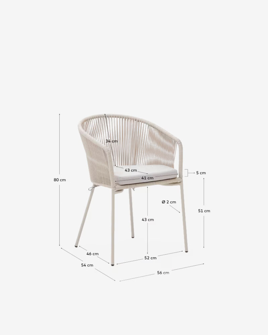 Silla Yanet de cuerda sintética crudo y patas de acero galvanizado Silla Yanet de cuerda sintética crudo y patas de acero galvanizado
