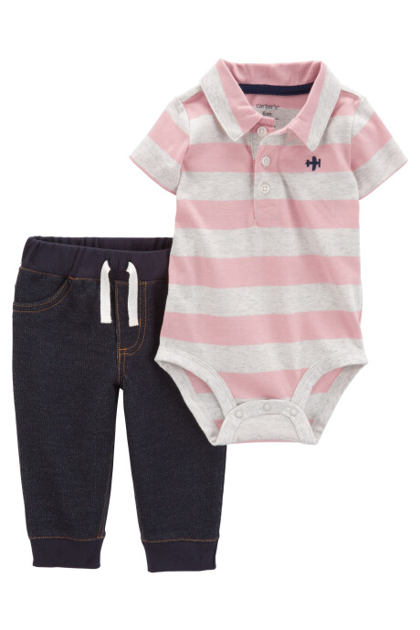 Set dos piezas, pantalón jean y body polo de algodón Sin color